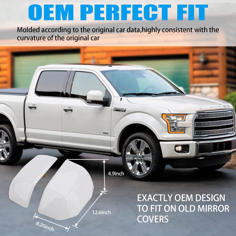 Tutor Auto Oxford White Mirror Cover Caps Compatible with Ford F150 2015 2016 2017 2018 2019 2020 Door Rear View Upgrade - Image 4